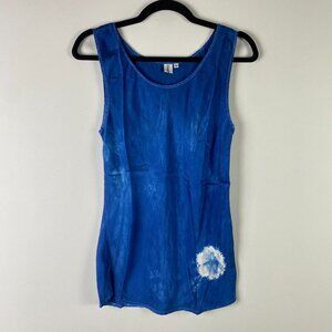 Dharma Trading Silk Tank Top Womens Medium Blue Floral Sleeveless